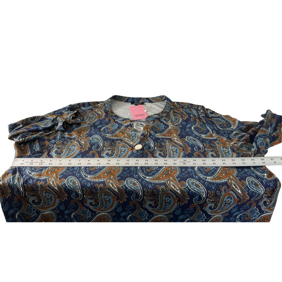 Lienridy Women's 4X Blue Orange Tunic Blouse Top Paisley Print Long Sleeve New - Picture 5 of 11